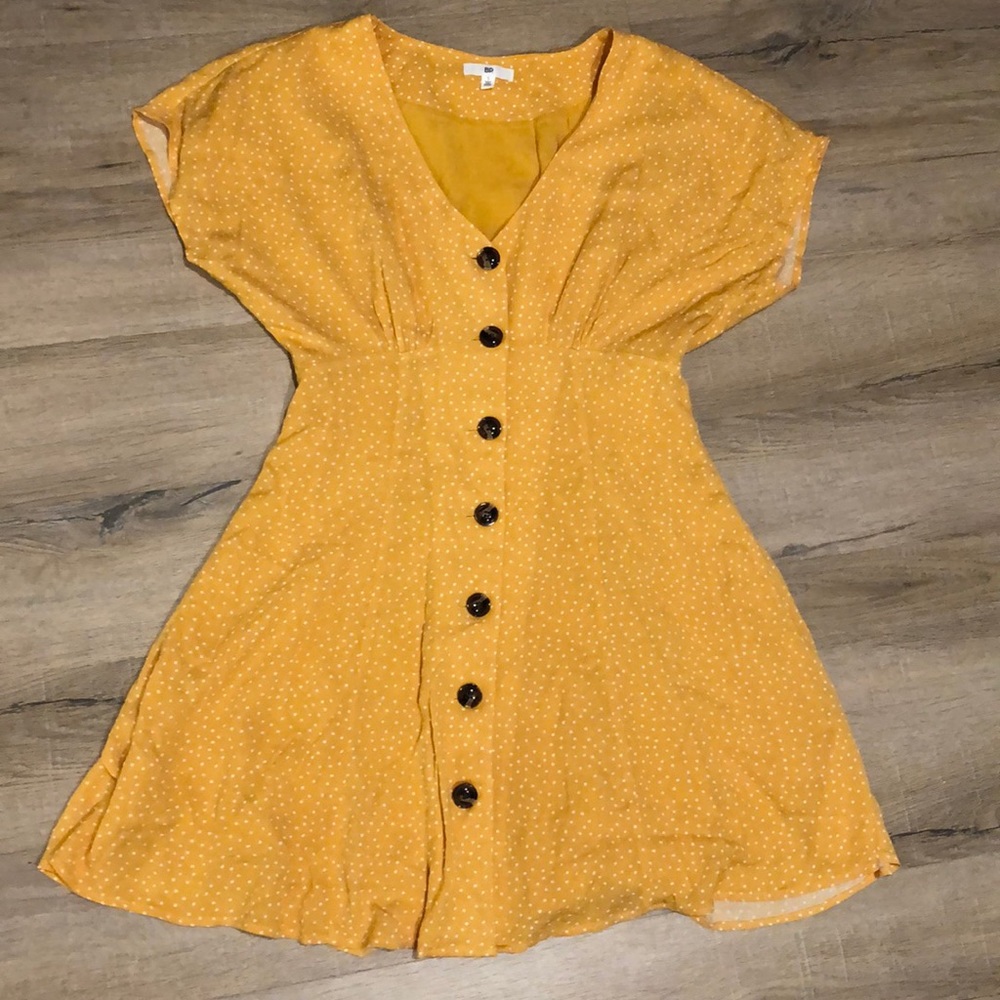 Yellow Polka Dot Button Dress